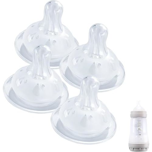4 Pack Bottle Nipples Compatible with Mam Bottle, Soft Silicone Nipples for Bottle, Fit for MAM Bottles, Medium Flow, 3+ Months