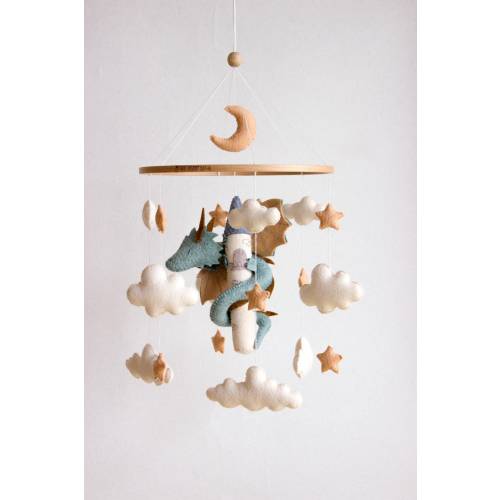 Dragon baby mobile, dragon nursery decor, castle and dragon mobile