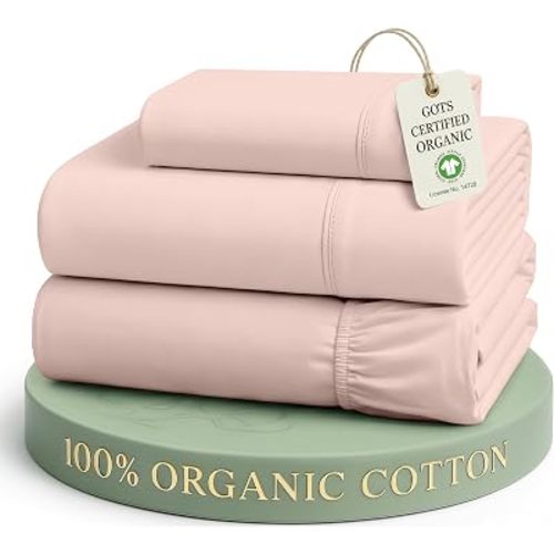 LANE LINEN Eco Friendly 100% Organic Cotton Twin Sheet Set, Hotel Quality Premium Bedding Sheets & Pillowcases Set Twin Size, Soft & Comfy Percale Sheets, Machine Wash Bed Sheets- Sepia Rose