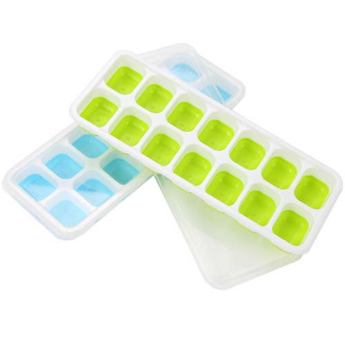 Silicone Ice Cube Tray, 2 Pack Easy-Release & Flexible 14-Ice Cube Trays with Spill-Resistant Removable Lid, Stackable Ice Trays with Covers for Freezer, Cocktail