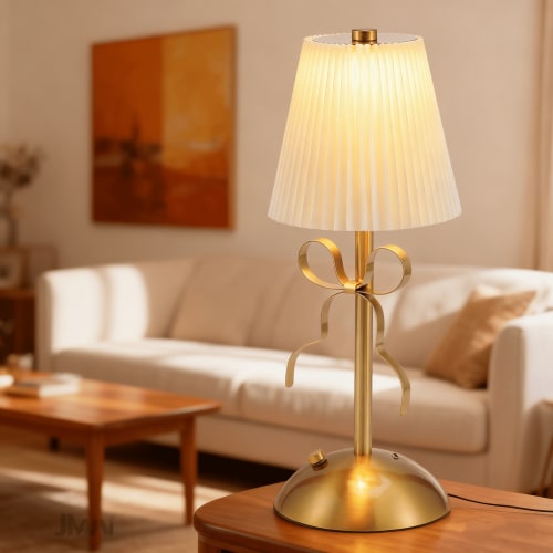 LAFAYTTE Cordless Bow Table Lamp with Fabric Shade 3 Colors Dimmable Modern Decorative Bedside Light for Bedroom Reading Desk Home Decor