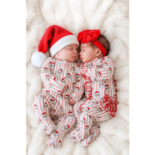 Christmas Bamboo Waffle Zipper Footie in Holly & Jolly | Caden Lane