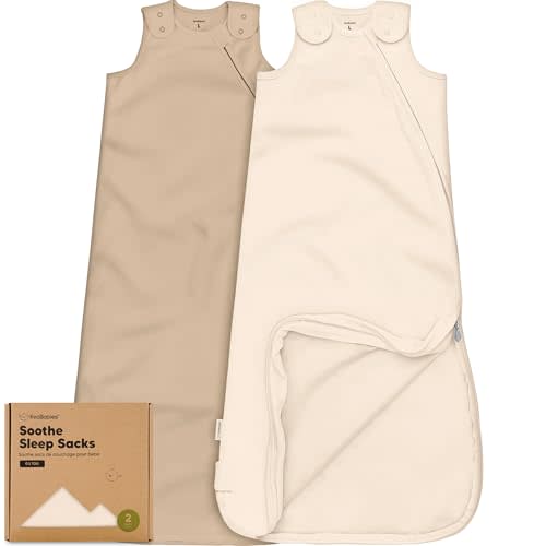 2-Pack Organic Baby Sleep Sacks,100% Cotton - Soft & Breathable 0.5TOG Baby Wearable Blanket,Toddler Sleeping Sack 18-24 Months,Easy to Wear Transitional Swaddles for Newborns,Infants (Ecru, L)