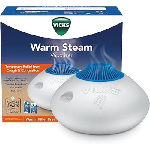 Vicks Warm Steam Vaporizer, Small to Medium Rooms, 1.5 Gallon Tank – Warm Mist Humidifier for Baby and Kids Rooms with Night Light, Works with Vicks VapoPads and VapoSteam