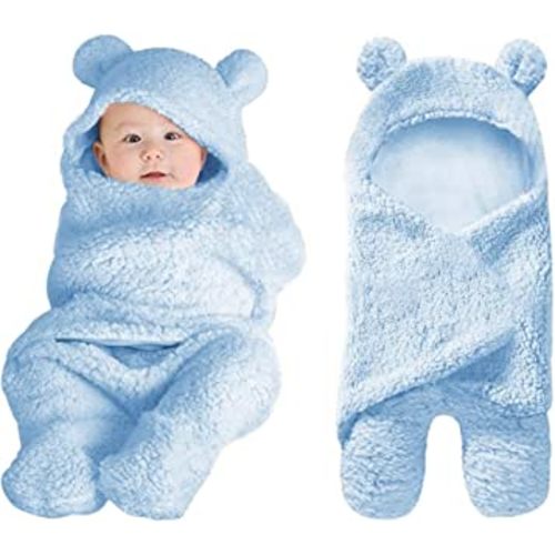 XMWEALTHY Cute Baby Items Newborn Plush Nursery Swaddle Blankets Soft Infant Girls Clothes Light Blue