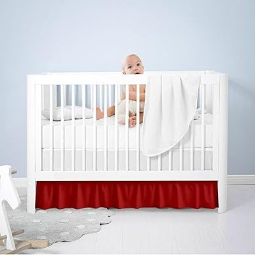 Dee's Collection Ruffled Crib Bed Skirt Standard - 52x28 Inch Nursery Toddler Ruffle Bedding Skirt 14" Deep Drop for Baby Girls, Boys, Soft and Breathable Microfiber Crib Bed Skirt Burgundy