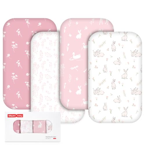 Gllquen Baby Bedside Sleeper Bassinet Sheets 33x20 Inch 4 Pack Girl Boy | Soft OEKO-TEX Certified Bassinet Crib Sheet, Compatible with Baby Delight, Newton Rectangle Bassinet Mattress, Rabbit