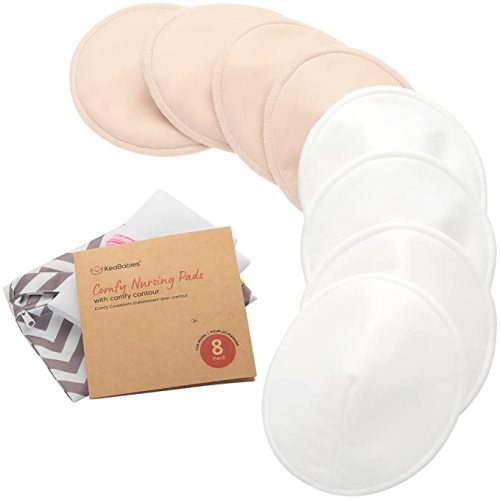 Organic Nursing Pads - 8 Washable Breast Pads for Breastfeeding, Wash Bag, Viscose Derived from Bamboo Reusable Nipple Covers for Breastfeeding Essentials, Soft & Absorbent(Bare Beige, L 4.8")