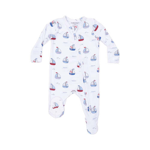 2-Way Zip Footie, Bubbly Sailboats Blue