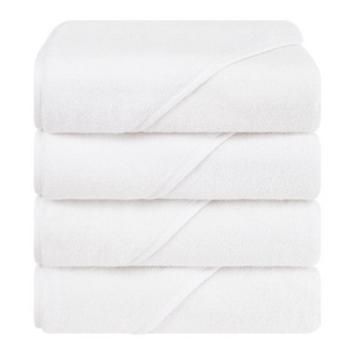 American Soft Linen 100% Cotton Soft Fluffy Hooded Baby Bath Towel Set 4 Piece - White