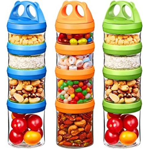 SELEWARE Portable Stackable Food Storage Containers for Snacks Formula Powder and Drinks Twist Lock System Airtight Leak-proof BPA and Phthalate Free Blue Green and Orange