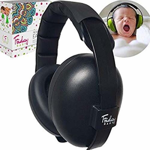 Fridaybaby Baby Ear Protection (0-2+ Years) - Comfortable and Adjustable Noise Cancelling Baby Ear Muffs for Infants & Newborns | Baby Headphones Noise Reduction for Airplanes Fireworks Concert, Black