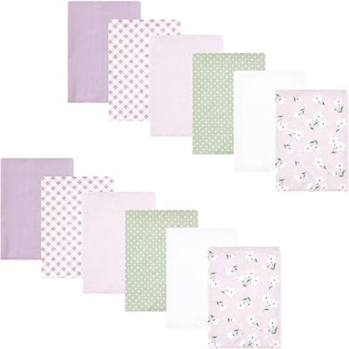 Hudson Baby Unisex Baby Cotton Flannel Burp Cloths Bundle, Purple Dainty Floral, One Size