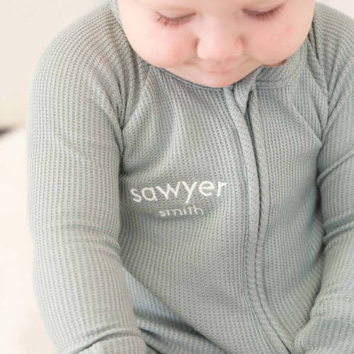 Embroidered Bamboo Waffle Convertible Zip Romper | Seagrass