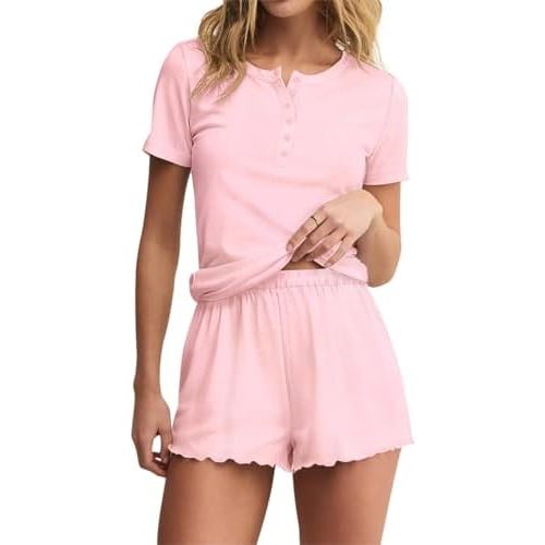 Lacozy Cute Pajama Sets for Women 2 Piece Short Sleeve Floral Print Button Shirt and Short Pj Sets Woman Y2K Sleepwear