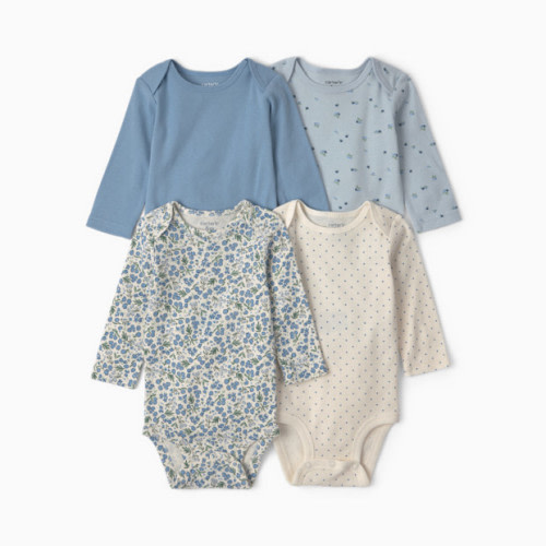 Long-Sleeve Bodysuits (4 Pack) - Blueberry Floral