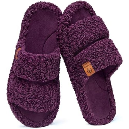 EverFoams Womens Memory Foam Fuzzy Open-toe House Shoes Slippers
