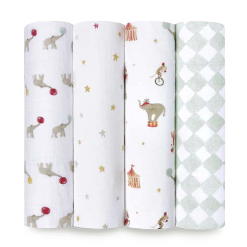 aden + anais™, Cotton Muslin Swaddle Blanket, Circus Elephant, Multi, Unisex, Infants, 4-Pk