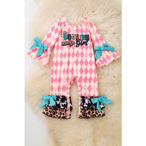 Southern Girl" Baby romper with animal print ruffle.