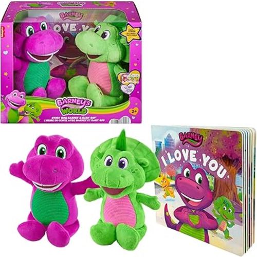 Fisher-Price Barney’s World Toddler Toys, 9 inch Barney & Baby Bop plushes with Story Book for Cuddling up at Reading time, Kids Ages 2+ Years (Amazon Exclusive)