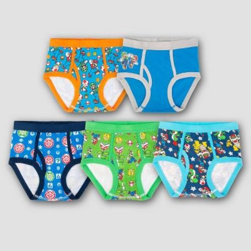 Boys' Mario 5pk Underwear - 4: Super Mario Classic Patterns Briefs, Cotton, Full Waistband Elastic