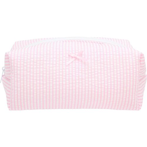 Cozy Makeup Bag Travel Cosmetic Bag for Women Soft Toiletry Bag Aesthetic Makeup Organizer Portable Large Zipper Pouch for Skincare Beauty Accessories Brushes Stripe Pink