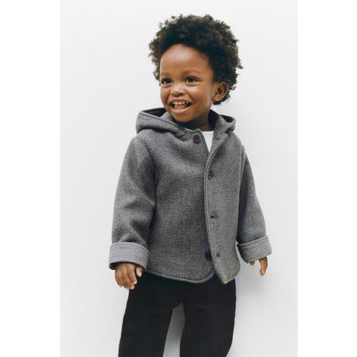 WOOL BLEND HOODED MANTECO COAT - Dark gray | ZARA United States