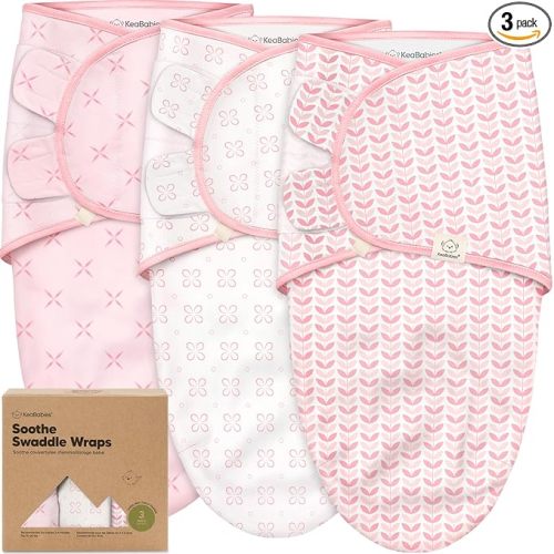 KeaBabies 3-Pack Organic Baby Swaddles for Newborns, Infant (Blossom, 3-6M) | Baby Girls, Boys, Soft Organic Cotton, Newborn Swaddle Sleep Sack, Nursery Swaddling Blankets