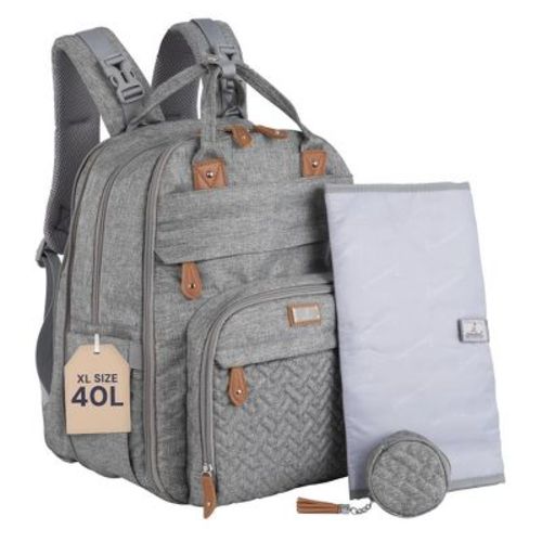 BabbleRoo Diaper Bag Backpack Stylish Hands-Free Baby Bag with Changing Pad, Stroller Straps & Water-Resistant