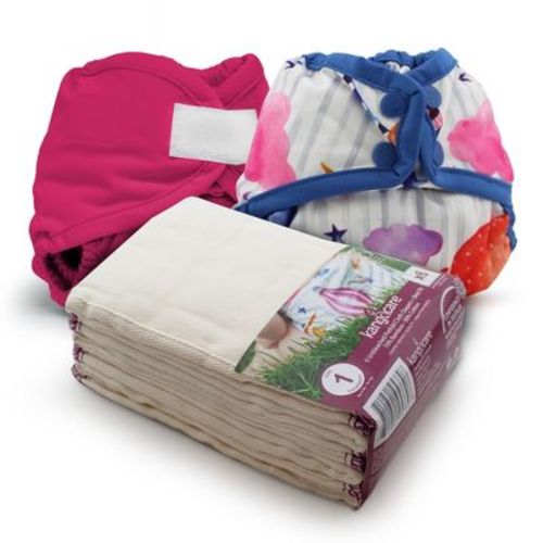 KANGA CARE Prefold Size 1 Cloth Diaper Reusable Unbleached Viscose of Rayon from Bamboo 6 pack + 2 Waterproof Rumparooz Newborn Diaper Cover Girl