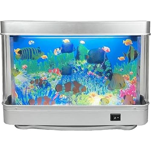 Fake Motion Fish Tank Mini Aquarium, Artificial Tropical Decorative Lamp Night Light with Moving Fish, Gift for Kids(US Plug)