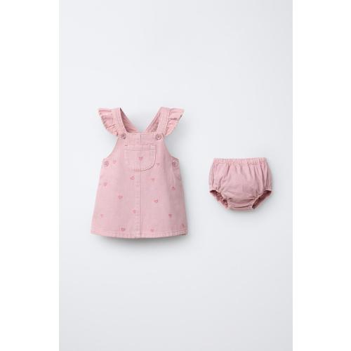 HEART TWILL PINAFORE DRESS - Pink | ZARA United States