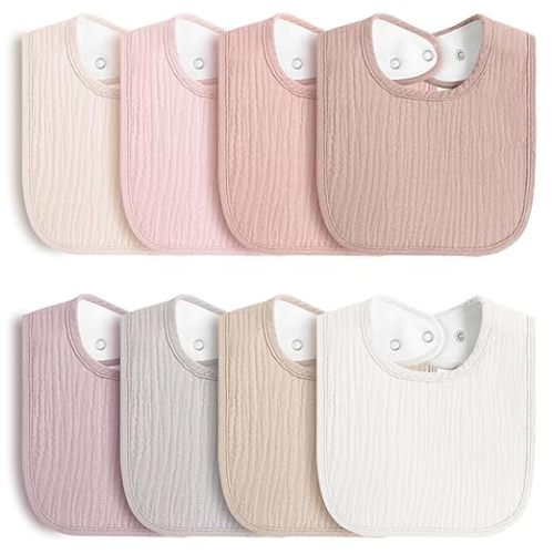 8-Pack Baby Muslin Bibs, Soft Cotton Drool Bibs for Boys Girls, Adjustable and Absorbent Newborn Bib Set for Feeding and Drooling