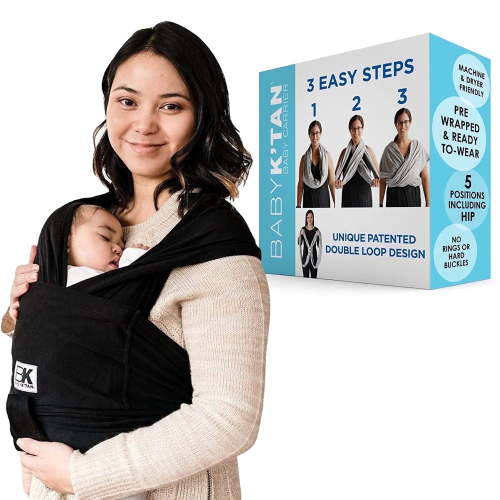 Baby K'tan Newborn Wearable Infant Carrier Wrap, Front Wear, Small, Black, Holds up to 35 lbs