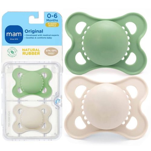 MAM Original Pure Natural Rubber Pacifier 0-6 Months - Unisex - 2pk