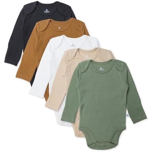 HonestBaby baby-girls 5-pack Long Sleeve Bodysuits One Piece 100% Organic Cotton for Infant Baby Girls