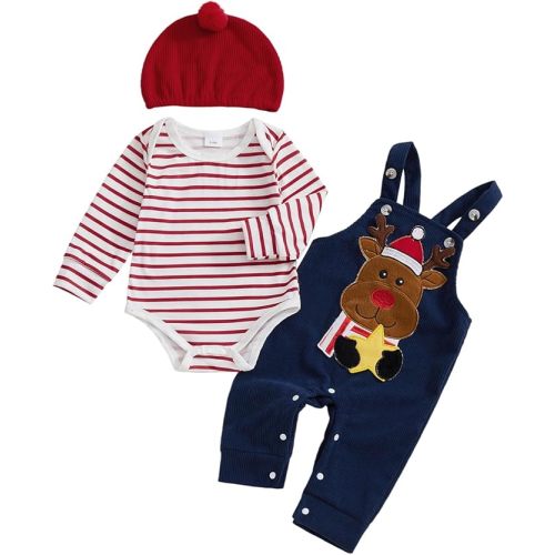Rtnnsbbfcm My First Valentines Day Baby Boy Outfit Lover Boy Long Sleeve Romper + Pants + Hat Newborn Coming Home Clothing