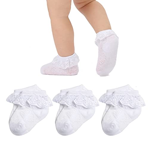 Mini angel Baby Lace Socks Baby Girl Double/Eyelet Lace Ruffle Frilly Socks for Newborn Infant and toddlers Gift Set