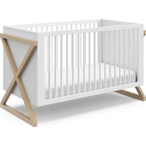 Storkcraft Equinox 3-in-1 Convertible Crib, White and Hazelnut