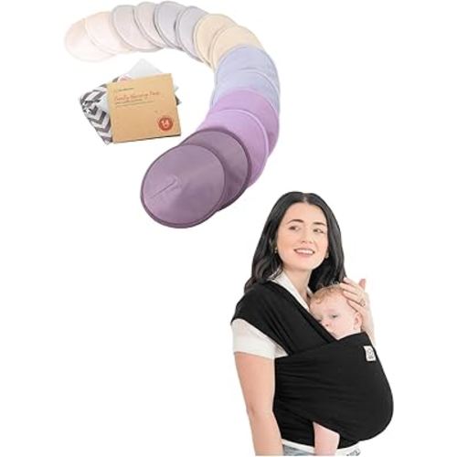 KeaBabies Reusable Nursing Pads and Baby Wrap Carrier - 8 Washable Breastfeeding Padding + Wash Bag, Nipple Cover - All in 1 Original Breathable Sling, Hands Free Toddler Carrier