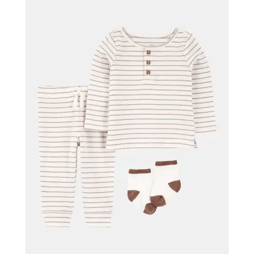 Baby 3-Piece Striped Tee & Pant Set - Ivory | Carter's