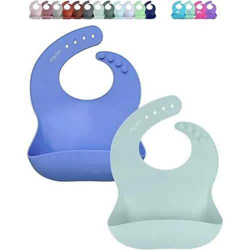 otterlove Silicone Baby Bibs with No Fillers, Wide Food Catching Pocket, 100% Pure LFGB Platinum Silicone, Very Peri and Sage, pack of 2