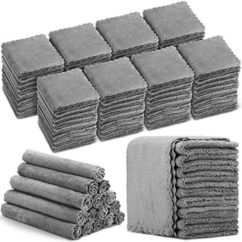 Handepo 100 Pack Baby Washcloths Bulk 10 x 10 Inch Microfiber Coral Fleece Baby Face Towels Absorbent and Soft Wash Cloths for Newborns Infants and Toddlers (Grey)