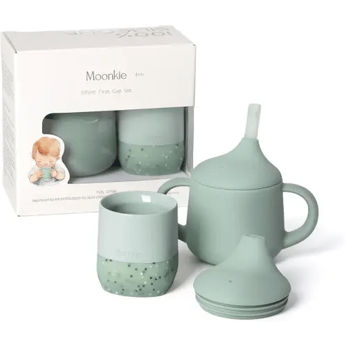 Moonkie Baby Training Cup & Sippy Cup Set | 4 Months+ | Baby-Led Weaning Essential | Gift for Infants (Mint Cup Set, 2 Pack)