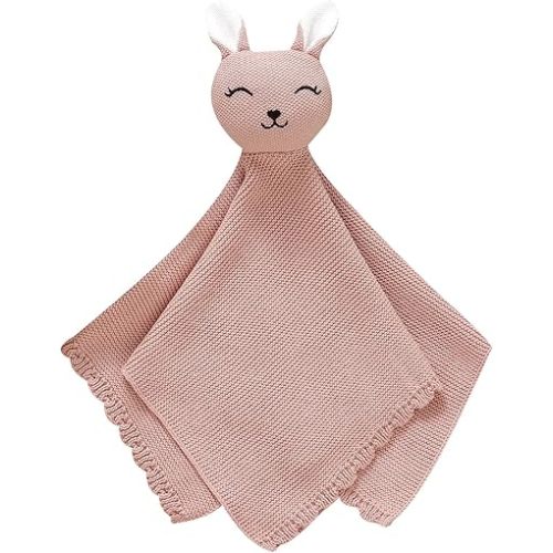 LAWKUL Bunny Lovey Baby Blanket Soft Cuddly Security Blanket Knit Snuggle Comfort for Newborns Toddler Boy Girl Pink 16x16in