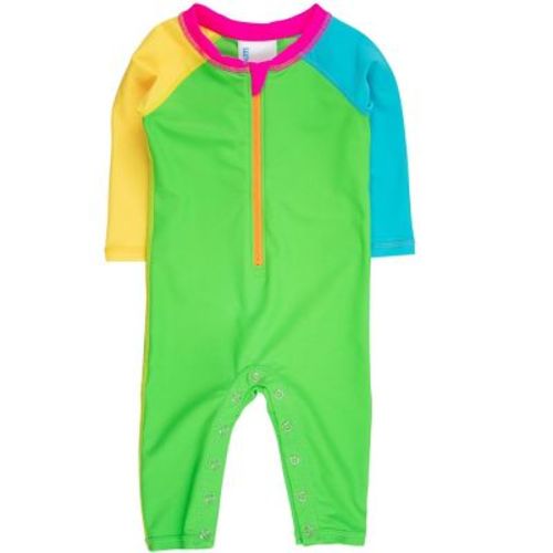 RuggedButts Baby Boys Full Length Long Sleeve Rash Guard One Piece Swimsuit - Neon Color Block, 6-12m