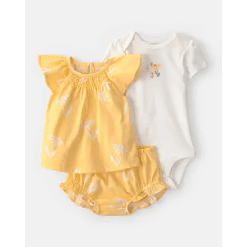 Baby Girl 3-Piece Flower Outfit Set - Yellow/White | Carter's
