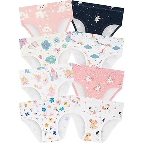 Girls' Underwear,Soft Cotton Tagless Panties for Toddlers' & Little Kids' Comfort,Breathable Briefs,8-Pack