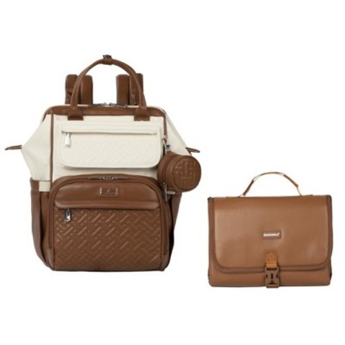 BabbleRoo Premium Vegan Leather Widetop Coffee Cream Diaper Bag Backpack