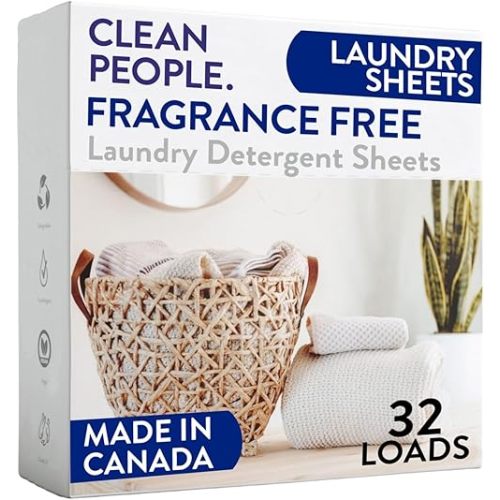 The Clean People Fragrance Free Laundry Detergent Sheets - Laundry Soap - Ultra Concentrated, Recyclable Packaging, Stain Fighting - Fragrance Free, 32 Pack